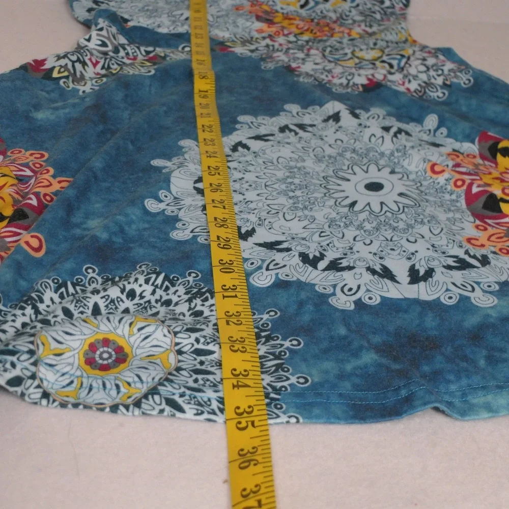 GUBERRY Women Faux Wrap‎ Dress Medium Blue Mandala Boho Aesthetic